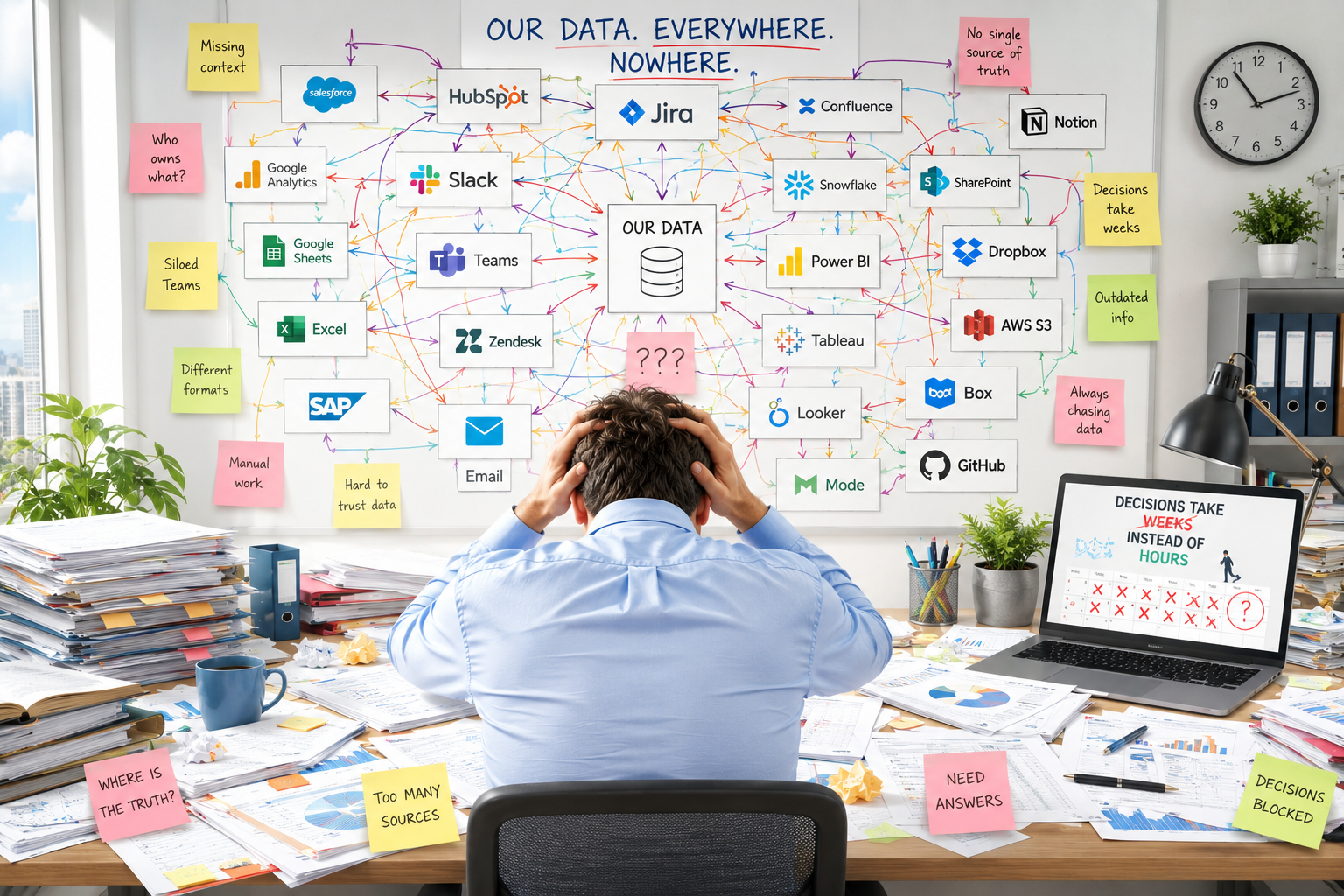 Ein Business-Team, das von der Komplexität produktiver KI-Systeme überfordert ist